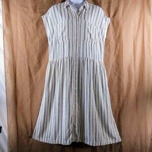 Universal Thread Women's Blue Strip Cupped Sleeve Linen Short Dress Plus Size 2X